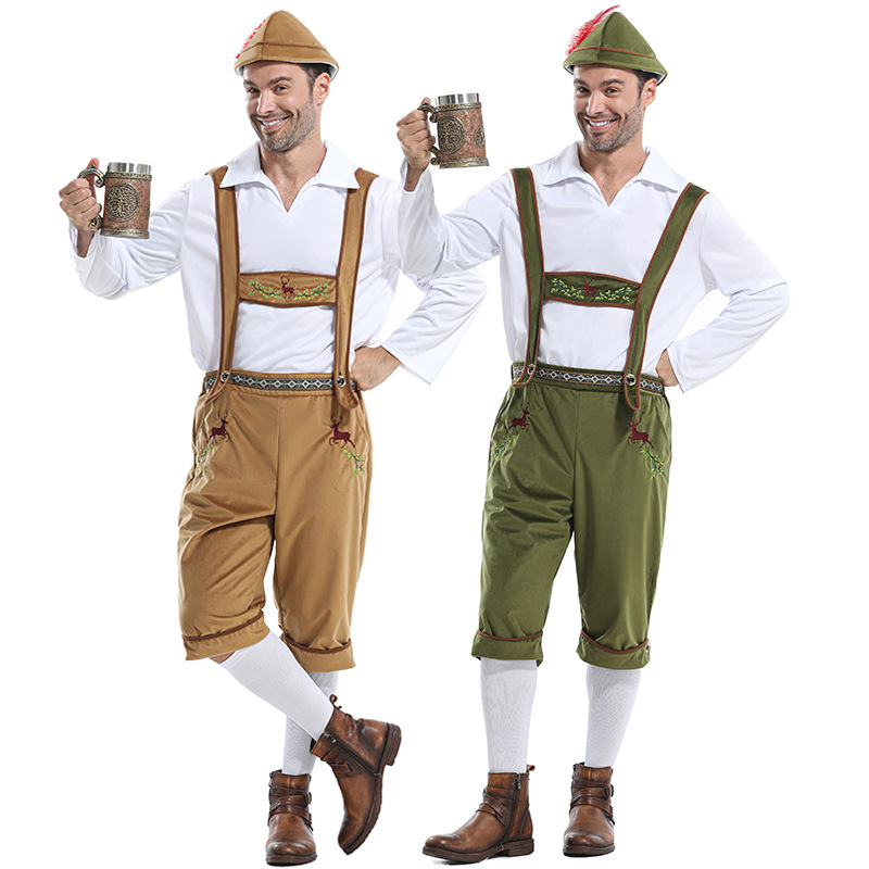 Mens Traditional Oktoberfest Lederhosen Costume Set Bavarian Cultural Outfit